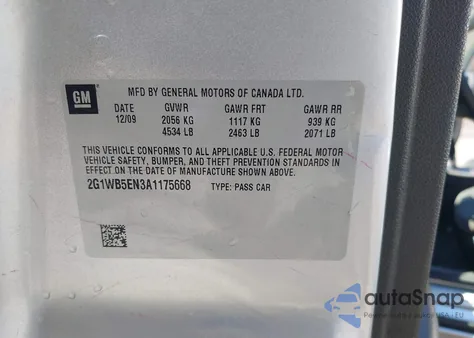 2010 Chevrolet Impala Lt from USA, damaged, VIN 2G1WB5EN3A1175668